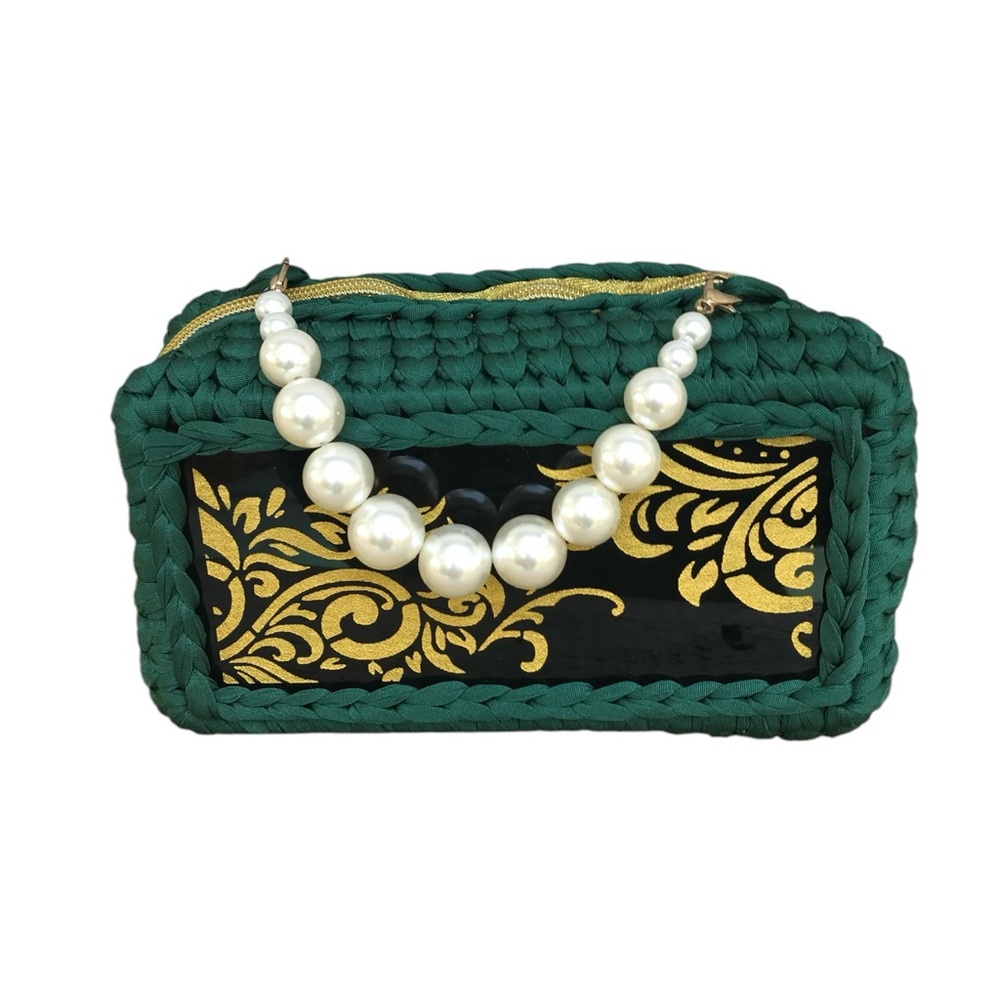 Crochet Pearl handle acrylic gold intricate scroll design front & Back m…